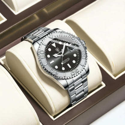 Montre POEDAGAR homme – Montre de luxe tendance en acier inoxydable, avec affichage de la date, étanche, lumineuse, style sportif. Montre à quartz.