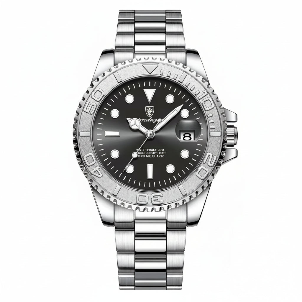 Montre POEDAGAR homme – Montre de luxe tendance en acier inoxydable, avec affichage de la date, étanche, lumineuse, style sportif. Montre à quartz.