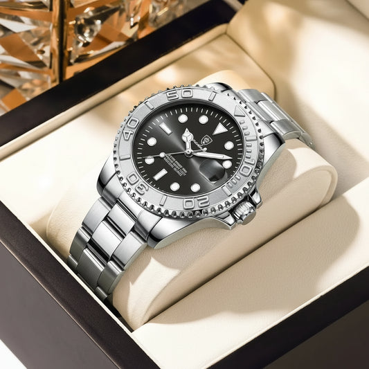 Montre POEDAGAR homme – Montre de luxe tendance en acier inoxydable, avec affichage de la date, étanche, lumineuse, style sportif. Montre à quartz.